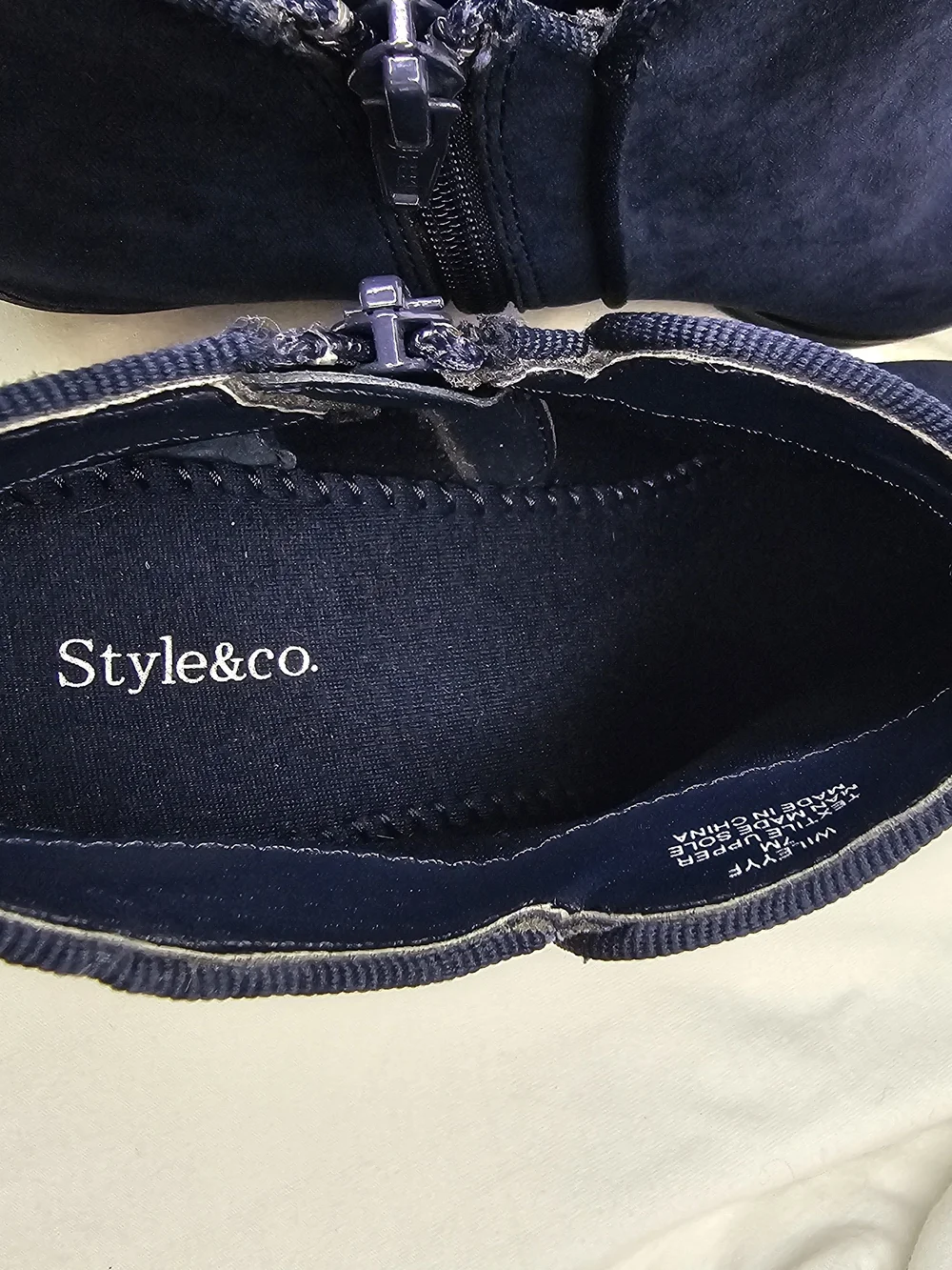 Style & Co. Wileyy Navy Faux Suede Ankle Booties Low Block Heel